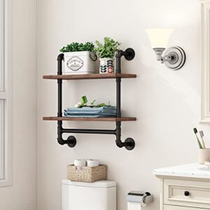 Industrial Bathroom Shelves Rustic Wood Shelves with Towel Bar 24" Farmhouse Shelf for Wall Pipe Shelving-2 Layer