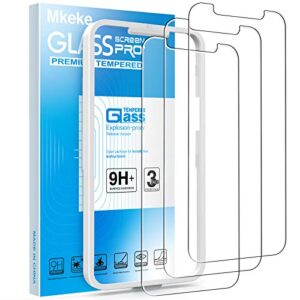 mkeke compatible with iphone 12 screen protector, tempered glass screen protector for iphone 12 pro 6.1 inch [3-pack]