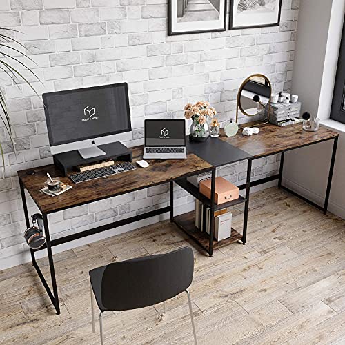 L-Shaped Desk for Home Office | Nost Host Corner Desks with Adjustable Side Shelf | Monitor Stand Headphone Hook Included Convertible Table | Modern-Style Industrial Desk | 94.5L