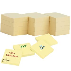 1intheoffice yellow pop up sticky notes 3x3, fan folded self stick note, 100 sheets per pad, (24 pack)