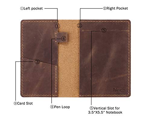 Leather Journal Cover for 3.5" x 5.5" Pocket Size Notebook With Pen Loop, Leather Cover Compatible with Rocketbook Notebook Mini Size - Brown
