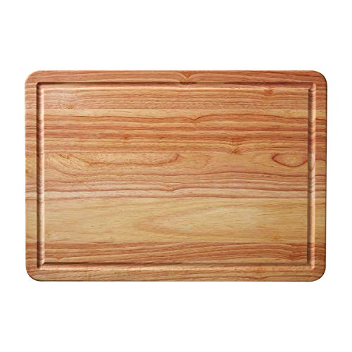 Farberware Extra-Large Cutting Board with Perimeter Juice Trench, Reversible Chopping Board for Kitchen Meal Prep and Serving, Charcuterie Board Set, 14-Inch x 20-Inch, Rubberwood