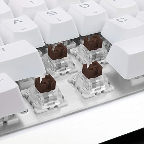 EagleTec KG010 Mechanical Keyboard Wired Ergonomic Brown Switches Equivalent for Office PC Home or Business (White Keyboard White Backlit)