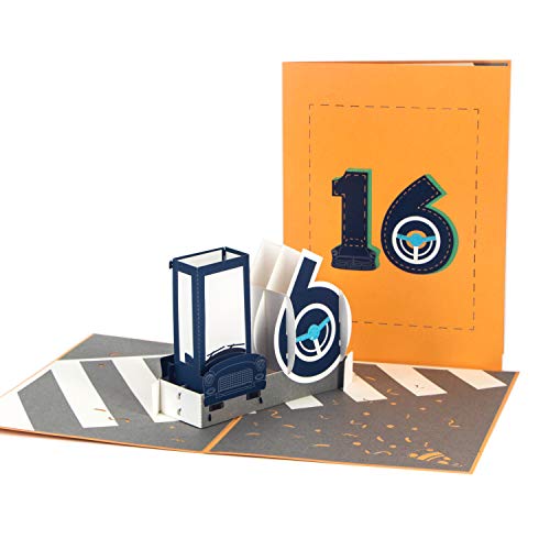 Ribbli 16 Birthday Handmade 3D Pop Up Card,Greeting Card,Car Card,16th Birthday Card,For Birthday Card,Anniversary Card,16 Year Old Card,with Envelope