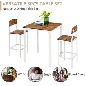 HOMCOM 3 Piece Industrial Counter Height Dining Table Set, Bar Table & Chairs with Steel Legs & Footrests, White