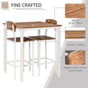 HOMCOM 3 Piece Industrial Counter Height Dining Table Set, Bar Table & Chairs with Steel Legs & Footrests, White