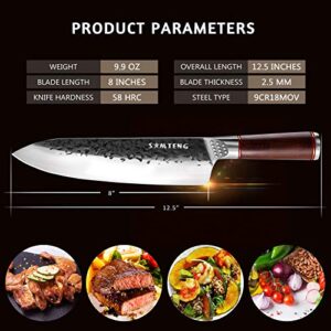 Kitchen Knives 8 Inch -SMTENG Professional chef Knife 3 layer 9CR18MOV clad steel hammered with Pakkwood handle，Multipurpose Top Kitchen Knife for Home and Restaurant
