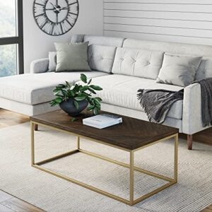 Nathan James Doxa Modern Industrial Coffee Table Wood in with Metal Rectangle Frame, Dark Brown/Gold, 22D x 44W x 17H in