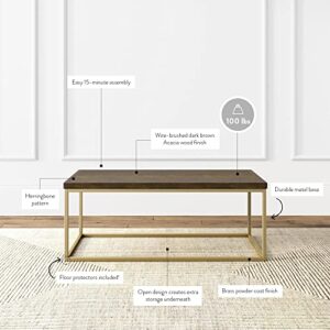 Nathan James Doxa Modern Industrial Coffee Table Wood in with Metal Rectangle Frame, Dark Brown/Gold, 22D x 44W x 17H in