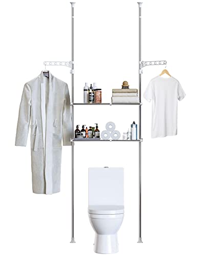 Skywin Over The Toilet Storage Shelf, Easy to Assemble Bathroom Storage, Height and Width Adjustable, Great Toilet Shelf Organizer, No Drill Required (White)