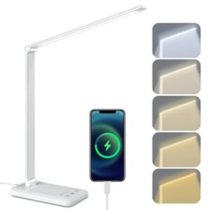 linkstyle led desk lamp, table light with usb charging port, foldable dimmable 5 modes 10 brightness levels touch control desk light auto timer eye caring book reading lamps for home office