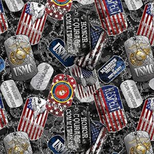 united states military us marines usmc cotton fabric with dog tags and digi camo ground design-sold by the full yard