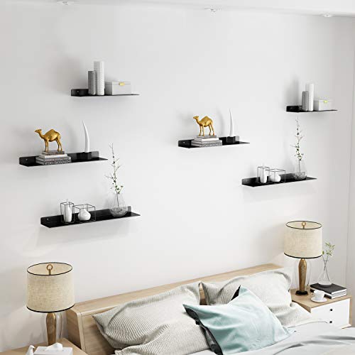 Ihomepark 20 Inch Metal Floating Shelves for Wall, Industrial Modern Steel Black Shelf for Living Room, Bathroom, Kitchen and Office