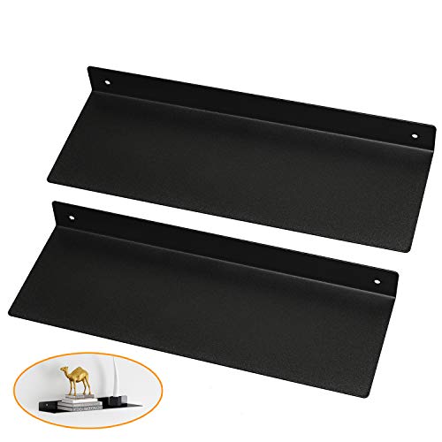 Ihomepark 20 Inch Metal Floating Shelves for Wall, Industrial Modern Steel Black Shelf for Living Room, Bathroom, Kitchen and Office