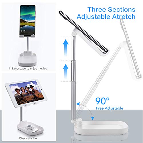 Cell Phone Stand Adjustable Desktop Phone Holder Tablet Stand for Desk Foldable Phone Stand for Desk Cell Phone Holder for Desk for 13 12 11 Pro Xs Max Xr X 8/Galaxy Samsung All Smartphones