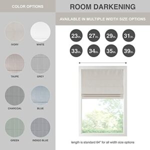 Madison Park Galen Cordless Roman Shades - Fabric Privacy Single Panel Darkening, Energy Efficient, Thermal Insulated Window Blind Treatment, for Bedroom, Living Room Decor, 31" x 64", Ivory