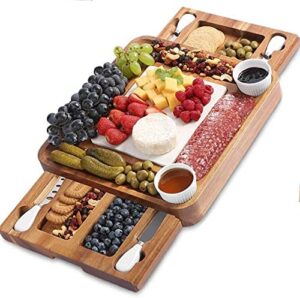 abell cheese board and knife sets acacia charcuterie boards serving tray with double side marble slab for housewarming party thanksgiving birthday wedding gifts