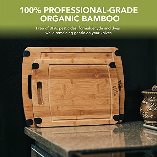 Olive's Kitchen Organic Bamboo Cutting Board Set (2 Pack) - Reversible Bamboo Cheese Board – Medium & X-Large Bamboo Cutting Boards for Kitchen – Non-Slip Cutting Board Bamboo Charcuterie Board