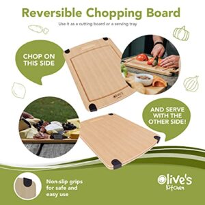 Olive's Kitchen Organic Bamboo Cutting Board Set (2 Pack) - Reversible Bamboo Cheese Board – Medium & X-Large Bamboo Cutting Boards for Kitchen – Non-Slip Cutting Board Bamboo Charcuterie Board