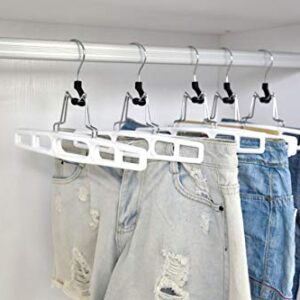 Premium Skirt Hangers 10-Pack - Thin Space-Saving Skirt Hanger Set with Clamp, Pant Hanger 10-Piece Set, Shorts Hangers with Heavy-Duty Locking Clasp, Multipurpose Quality Jean Hangers Set (White, 10)