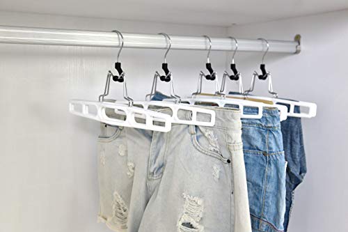 Premium Skirt Hangers 10-Pack - Thin Space-Saving Skirt Hanger Set with Clamp, Pant Hanger 10-Piece Set, Shorts Hangers with Heavy-Duty Locking Clasp, Multipurpose Quality Jean Hangers Set (White, 10)