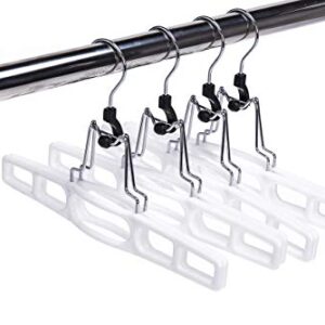 Premium Skirt Hangers 10-Pack - Thin Space-Saving Skirt Hanger Set with Clamp, Pant Hanger 10-Piece Set, Shorts Hangers with Heavy-Duty Locking Clasp, Multipurpose Quality Jean Hangers Set (White, 10)