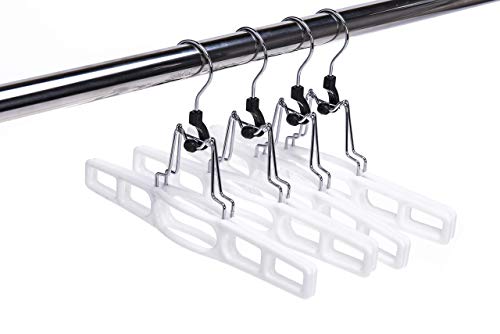 Premium Skirt Hangers 10-Pack - Thin Space-Saving Skirt Hanger Set with Clamp, Pant Hanger 10-Piece Set, Shorts Hangers with Heavy-Duty Locking Clasp, Multipurpose Quality Jean Hangers Set (White, 10)