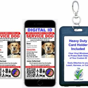 Just 4 Paws Custom Service Dog ID Card with QR Code & Security Seal and Optional Holograph | Registration to U S Service Dogs Registry Plus ID Holder & Digital ID - Portrait Style