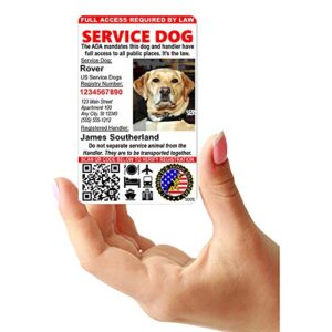 Just 4 Paws Custom Service Dog ID Card with QR Code & Security Seal and Optional Holograph | Registration to U S Service Dogs Registry Plus ID Holder & Digital ID - Portrait Style