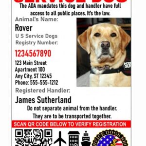 Just 4 Paws Custom Service Dog ID Card with QR Code & Security Seal and Optional Holograph | Registration to U S Service Dogs Registry Plus ID Holder & Digital ID - Portrait Style