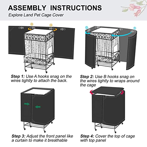 Explore Land Pet Cage Cover with Removable Top Panel - Good Night Cover for Bird Critter Cat Cage to Small Animal Privacy & Comfort (Small, Black)