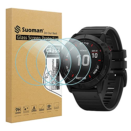 Suoman 4-Pack for Garmin Fenix 6X Pro/ 6X Pro Solar/ 6X Sapphire Screen Protector, 2.5D 9H Hardness Tempered Glass for Garmin Fenix 6X Pro/ 6X Pro Solar/ 6X Sapphire Smartwatch