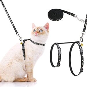 pawchie cat harness and leash set - adjustable soft escape proof h-shped safety strap with golden moon and star pattern glow in the dark for pet cats outdoor walking