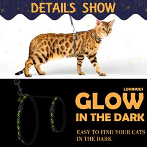 PAWCHIE Cat Harness and Leash Set - Adjustable Soft Escape Proof H-shped Safety Strap with Golden Moon and Star Pattern Glow in The Dark for Pet Cats Outdoor Walking