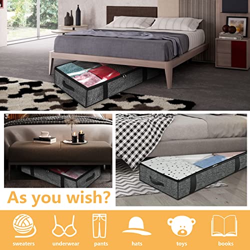 homyfort Under Bed Storage Containers - Low Profile Underbed Clothes Storage Drawers Collapsible Comforters Blankets Bags with Clear Plastic Lids, 2 Zippers and 4 Handles (Black, 2 Pack)