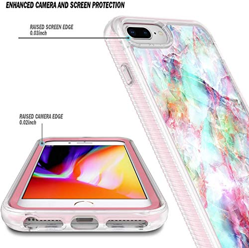 E-Began iPhone 8 Plus Case, iPhone 7 Plus Case, iPhone 6 Plus/6s Plus Case with [Built-in Screen Protector], Full Body Shockproof Protective Matte Bumper Cover, Marble Design Durable Case -Fantasy