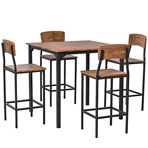 HOMCOM 5 PC Modern Counter Height Bar Table Set Compact Kitchen Table 4 Chairs Set with Footrest, Metal Legs, Wood