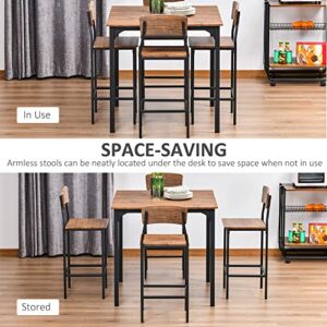 HOMCOM 5 PC Modern Counter Height Bar Table Set Compact Kitchen Table 4 Chairs Set with Footrest, Metal Legs, Wood