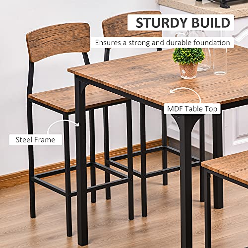 HOMCOM 5 PC Modern Counter Height Bar Table Set Compact Kitchen Table 4 Chairs Set with Footrest, Metal Legs, Wood