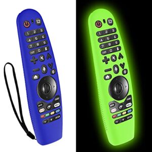 2pcs upgraded protective cover for lg an-mr600 / lg an-mr650 / an-mr18ba / an-mr19ba remote control case for lg smart tv,wqnide silicone case anti/drop/slip/scratch/dust/water (blue+glowing green)
