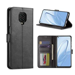 redluckstar redmi note 9s case, pu leather wallet flip cover [3 card slots 1 money pocket] [magnetic closure] [stand] shockproof bumper folio phone case for xiaomi redmi note 9s (black)