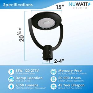 NUWATT LED Street Post Top Area Light Circle Pole Round Fixture, 4,550 Lumens Dusk to Dawn Photocell Fixture 35W (75/100W Equivalent) Outdoor Pathway Pole Light Yard Light Fixture UL/DLC Listed