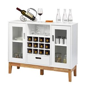 giantex buffet sideboard, wood kitchen server, storage cupboard, wine rack, 2 cabinets, drawer and open shelf, living room furniture (white & natural)