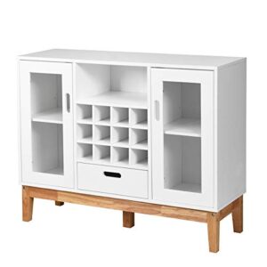 Giantex Buffet Sideboard, Wood Kitchen Server, Storage Cupboard, Wine Rack, 2 Cabinets, Drawer and Open Shelf, Living Room Furniture (White & Natural)