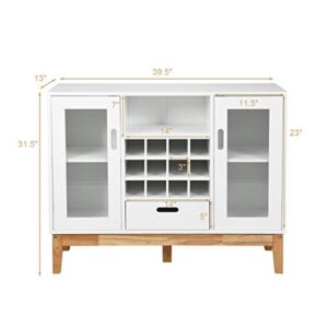 Giantex Buffet Sideboard, Wood Kitchen Server, Storage Cupboard, Wine Rack, 2 Cabinets, Drawer and Open Shelf, Living Room Furniture (White & Natural)