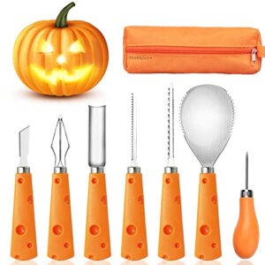 feonrjiey halloween pumpkin carving kit with carrying bag, pumpkin carving tools, dishwasher safe professional stainless steel tools, 7 piece pumpkin carving set for kids and adults