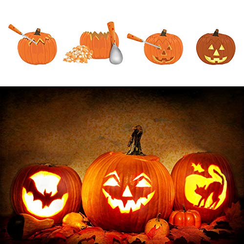 FEONRJIEY Halloween Pumpkin Carving Kit with Carrying Bag, Pumpkin Carving Tools, Dishwasher Safe Professional Stainless Steel Tools, 7 Piece Pumpkin Carving Set for Kids and Adults