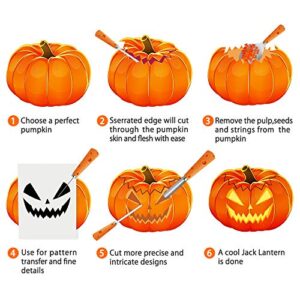 FEONRJIEY Halloween Pumpkin Carving Kit with Carrying Bag, Pumpkin Carving Tools, Dishwasher Safe Professional Stainless Steel Tools, 7 Piece Pumpkin Carving Set for Kids and Adults