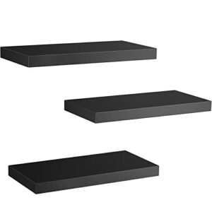 amada homefurnishing floating shelves black, wall shelves with invisible brackets for bedroom, bathroom, living room, kitchen, set of 3 - amfs07