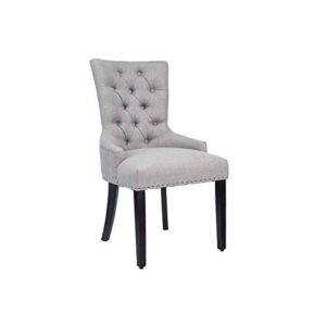 canglong modern elegant button-tufted upholstered fabric with nailhead trim dining side chair for dining room accent chair for bedroom, light grey